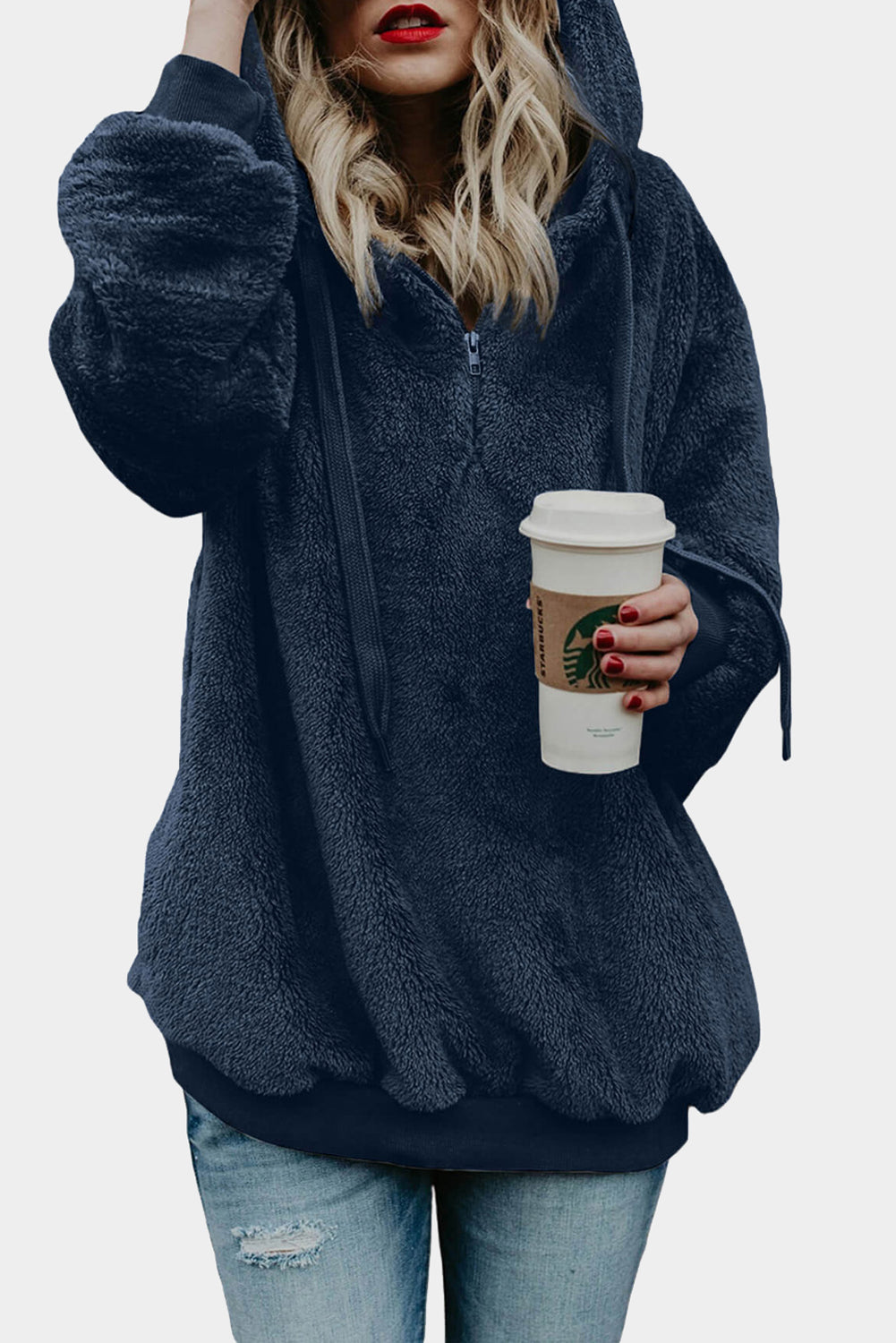 Warm Furry Pullover Hoodie Soft Cozy Fleece Sweatshirt Top