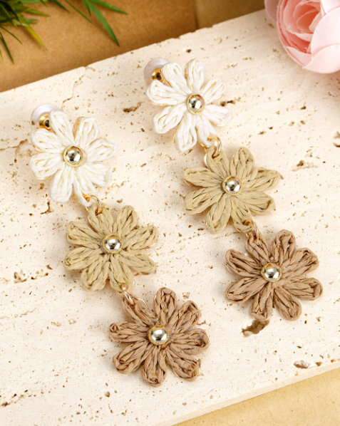 Parchment Crochet Flowers Stud Dangle Earrings