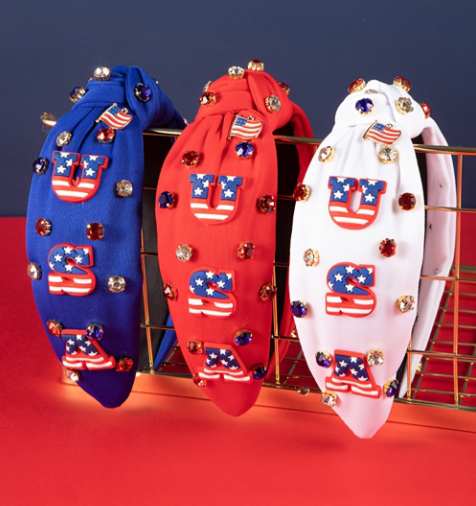 Dark Blue USA Flag Gemstone Decor Knotted Wide Headband