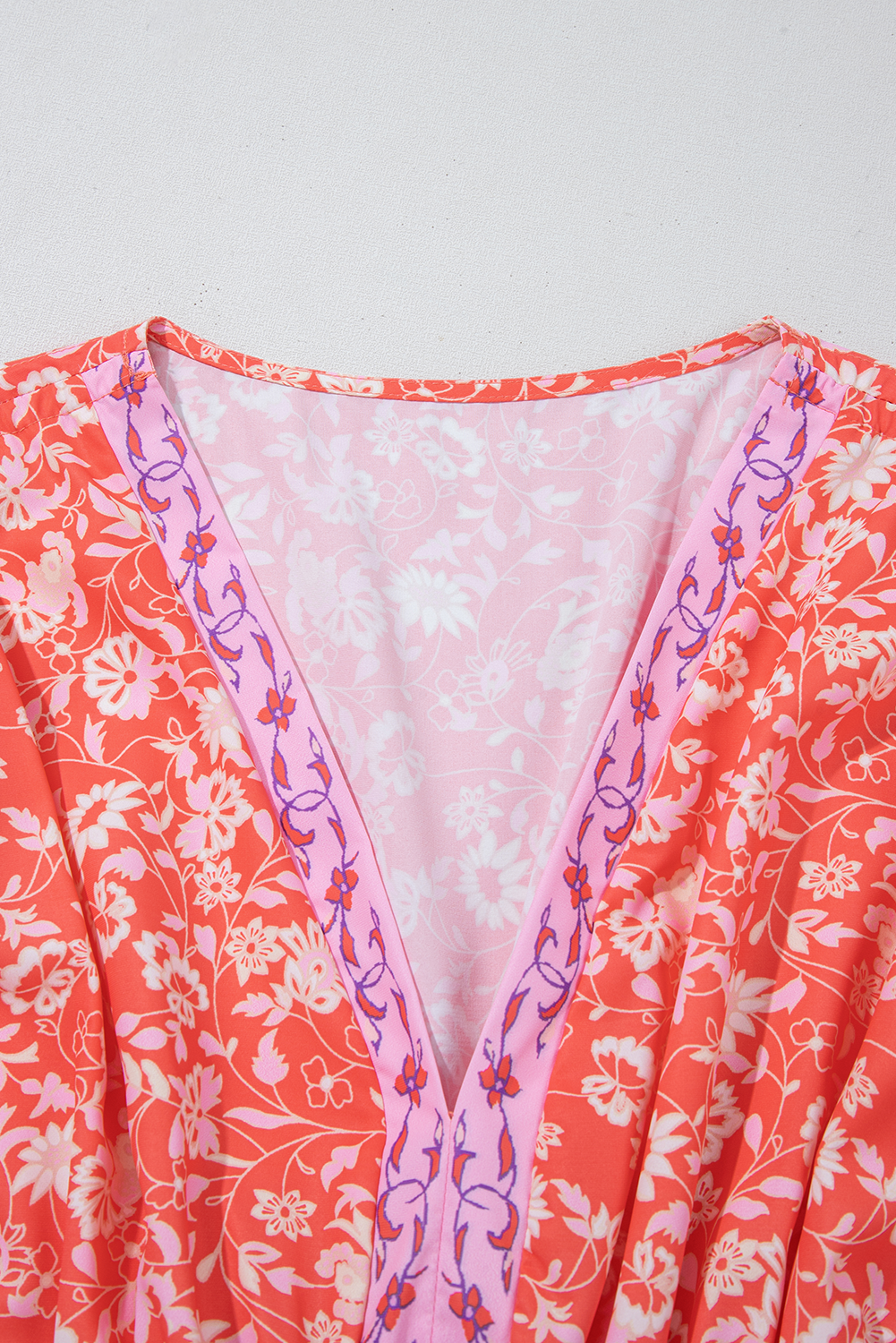 Red Floral Print Tasseled Tied Sleeve Empire Waist Maxi Dress