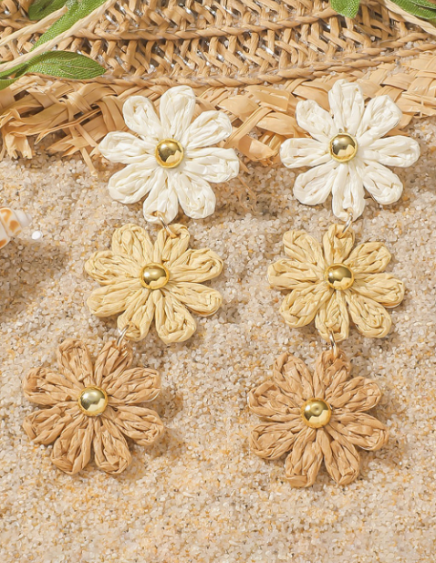 Parchment Crochet Flowers Stud Dangle Earrings