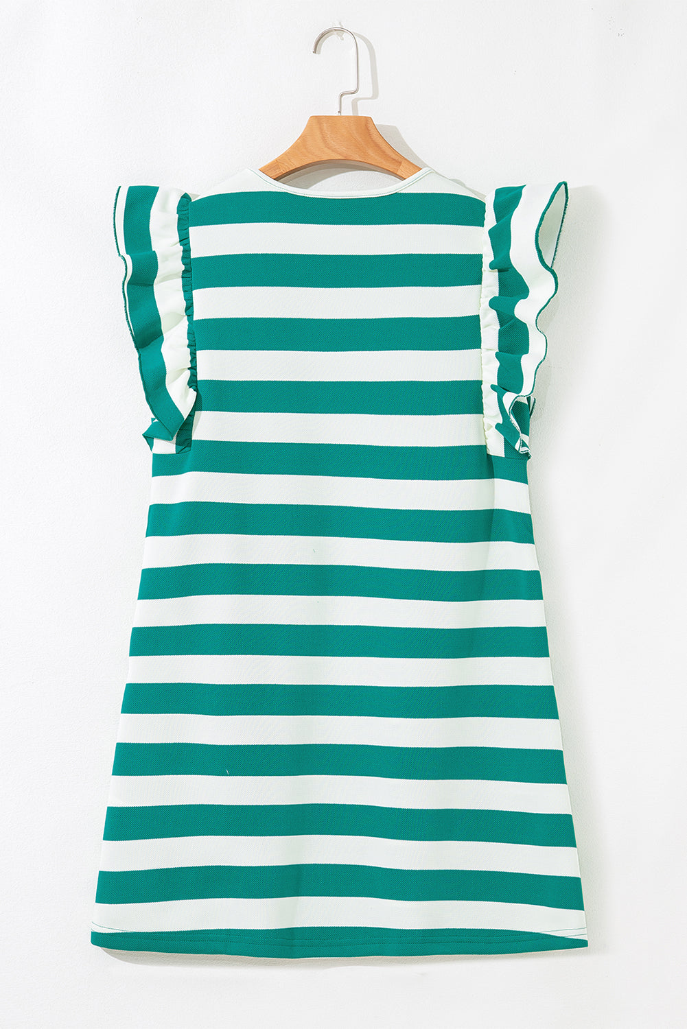 Black Stripe Flutter Sleeve Round Neck Shift Dress