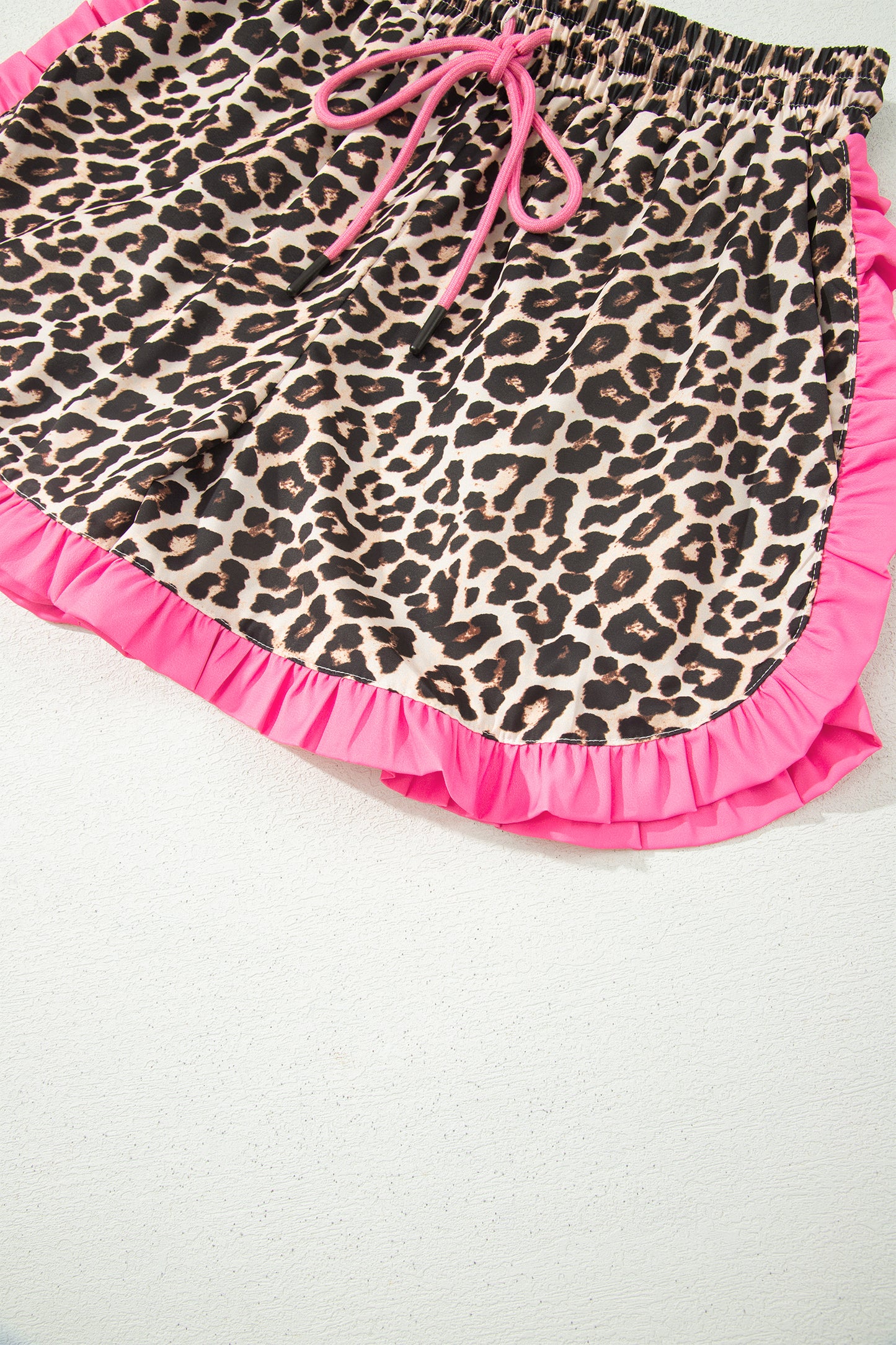 Khaki Leopard Print Contrast Ruffle Trim Shorts