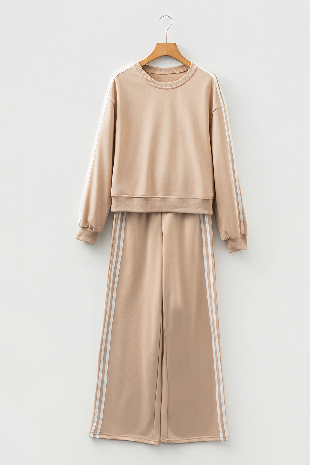 Black Varsity Striped Detail Crewneck Pullover Elastic Sweatpants 2pcs Outfit