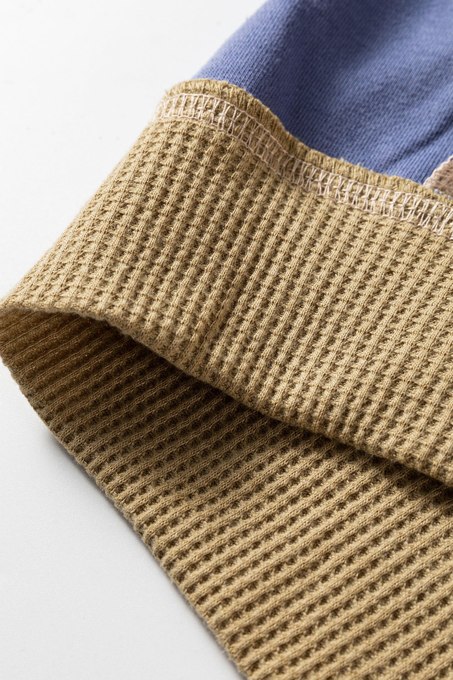 Color Block Mix Texture Waffle Patchwork Oversize Sweatshirt