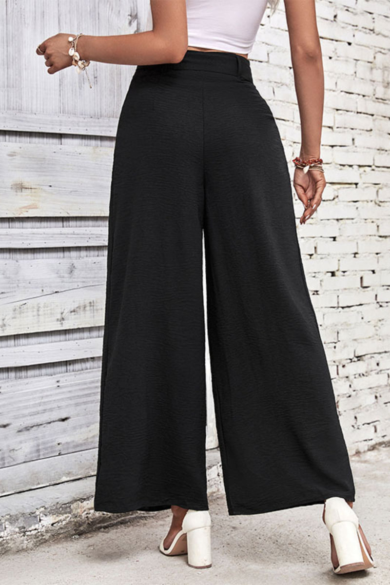 High Waist Wide Leg Solid Color Flowing Pants for Women