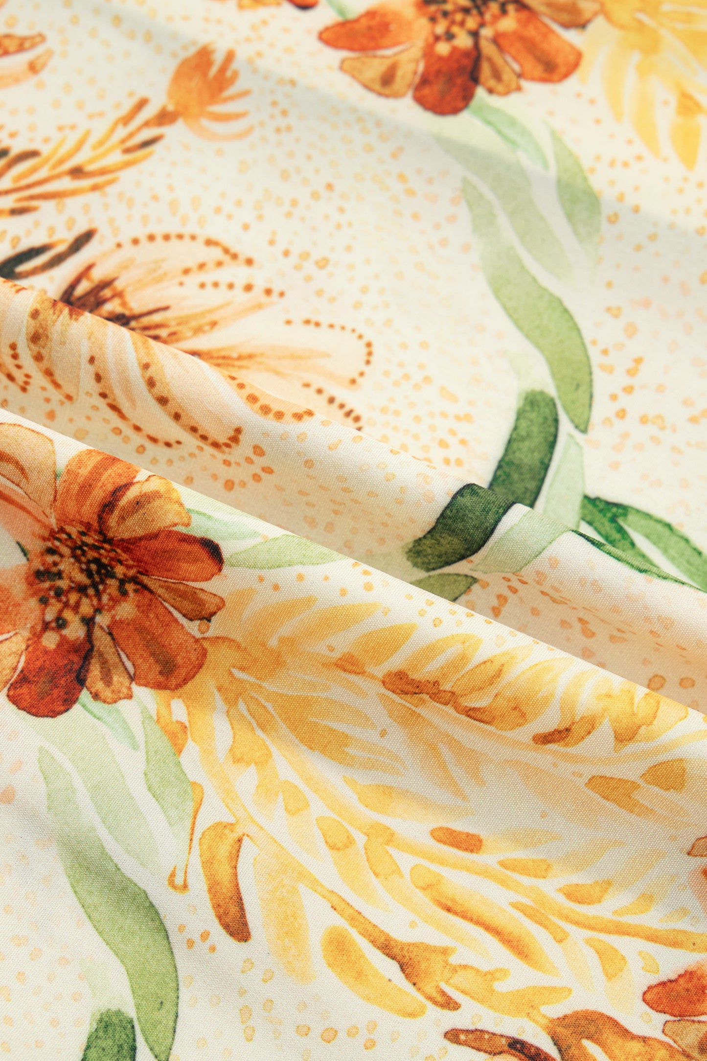 Yellow Floral Print V Neck Long Sleeve Shirt