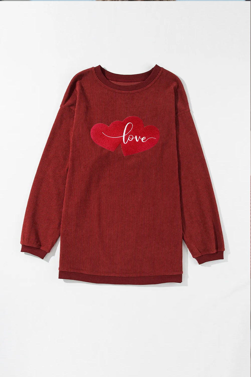 Valentine Love Heart Corduroy Ribbed Oversized Sweatshirt