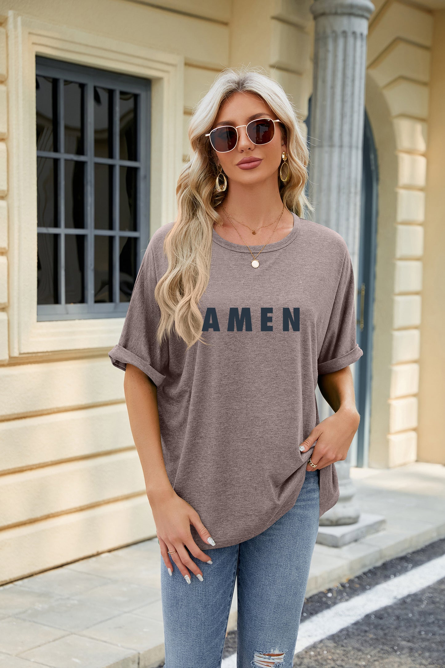 Easter Amen Graphic Oversized Casual T Shirt