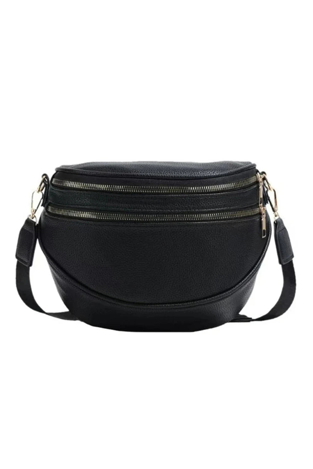 White Double Zip Faux Leather Crossbody Bag