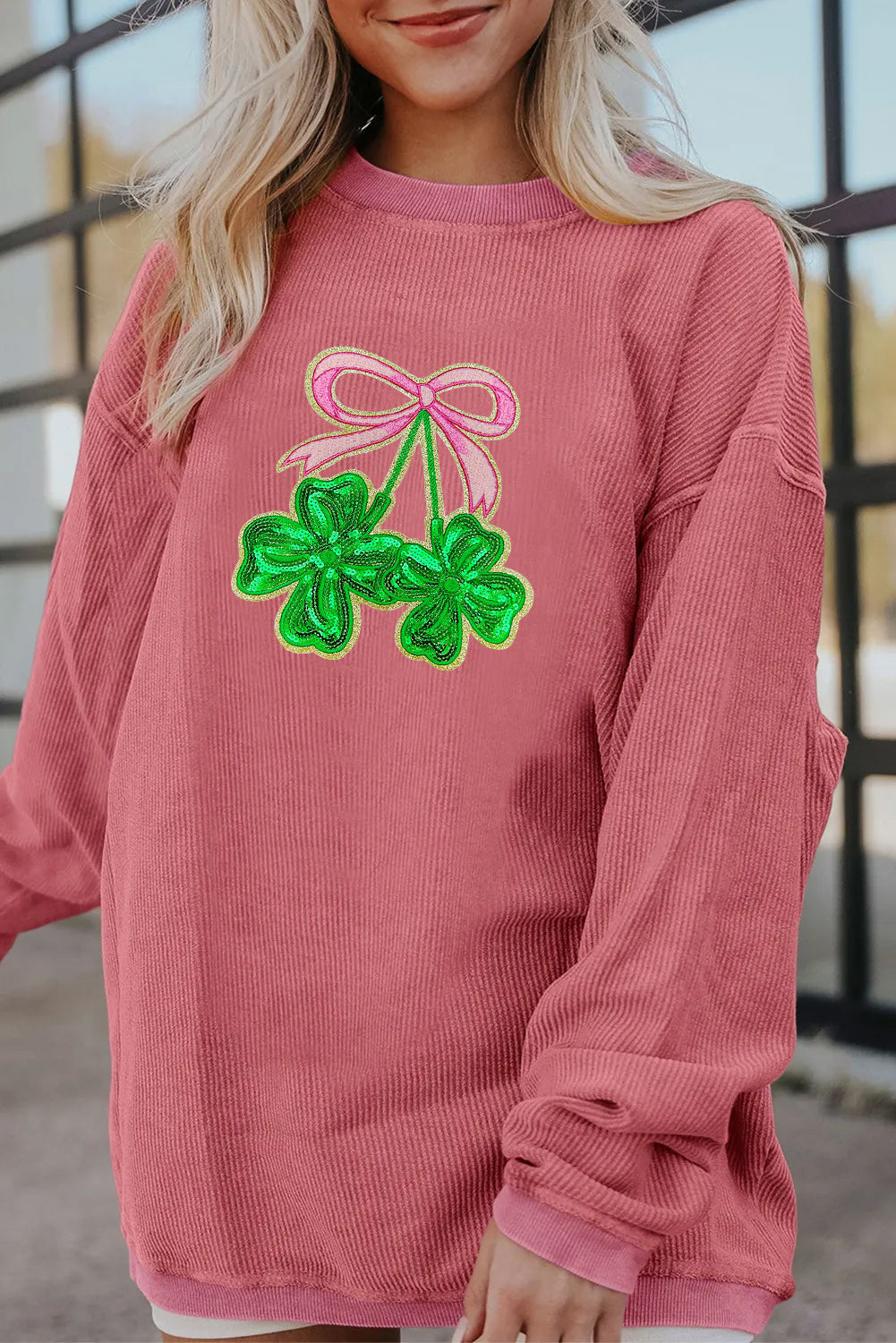 Saint Patrick’s Day LUCK Clover Graphic Corded Sweatshirt
