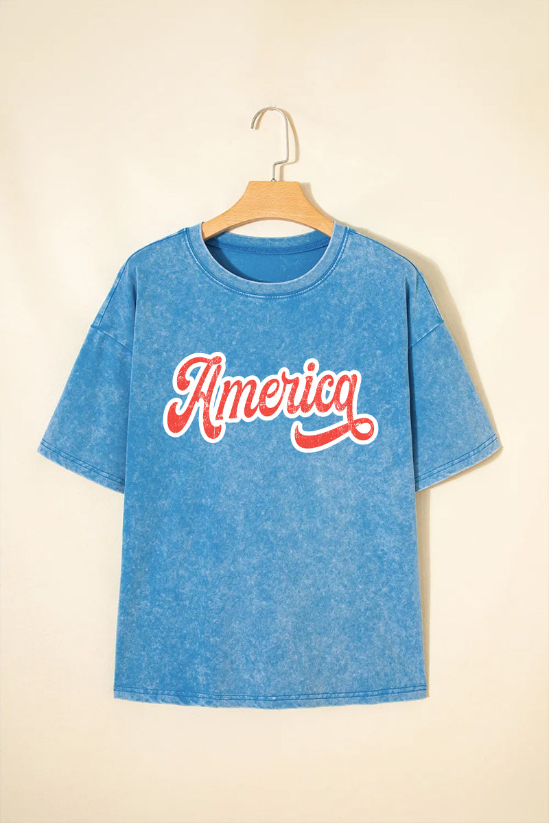 America Mineral Wash Graphic Tee Oversized Vintage Patriotic