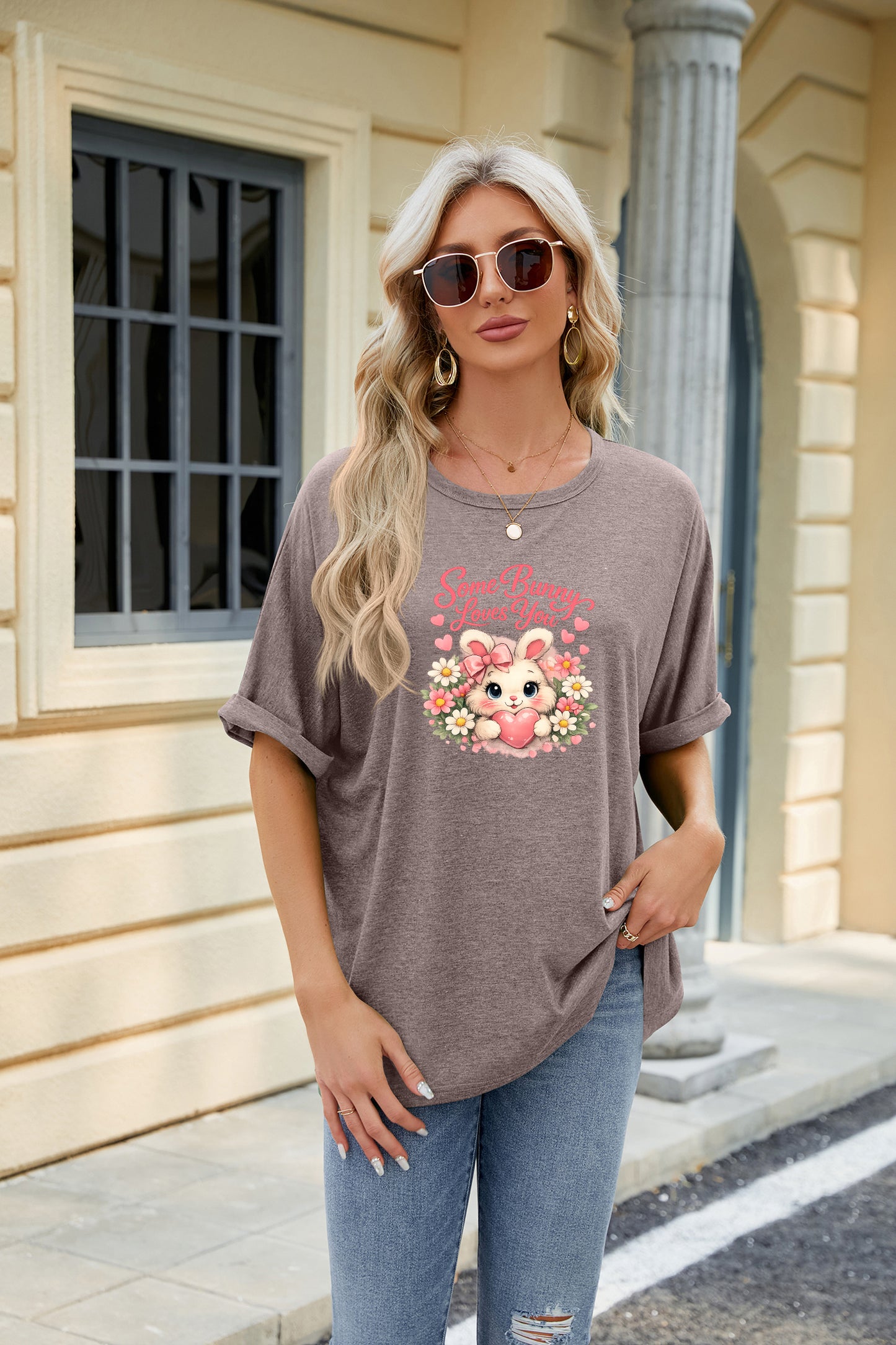 Easter Clover Heart Graphic Oversized Casual T Shirt