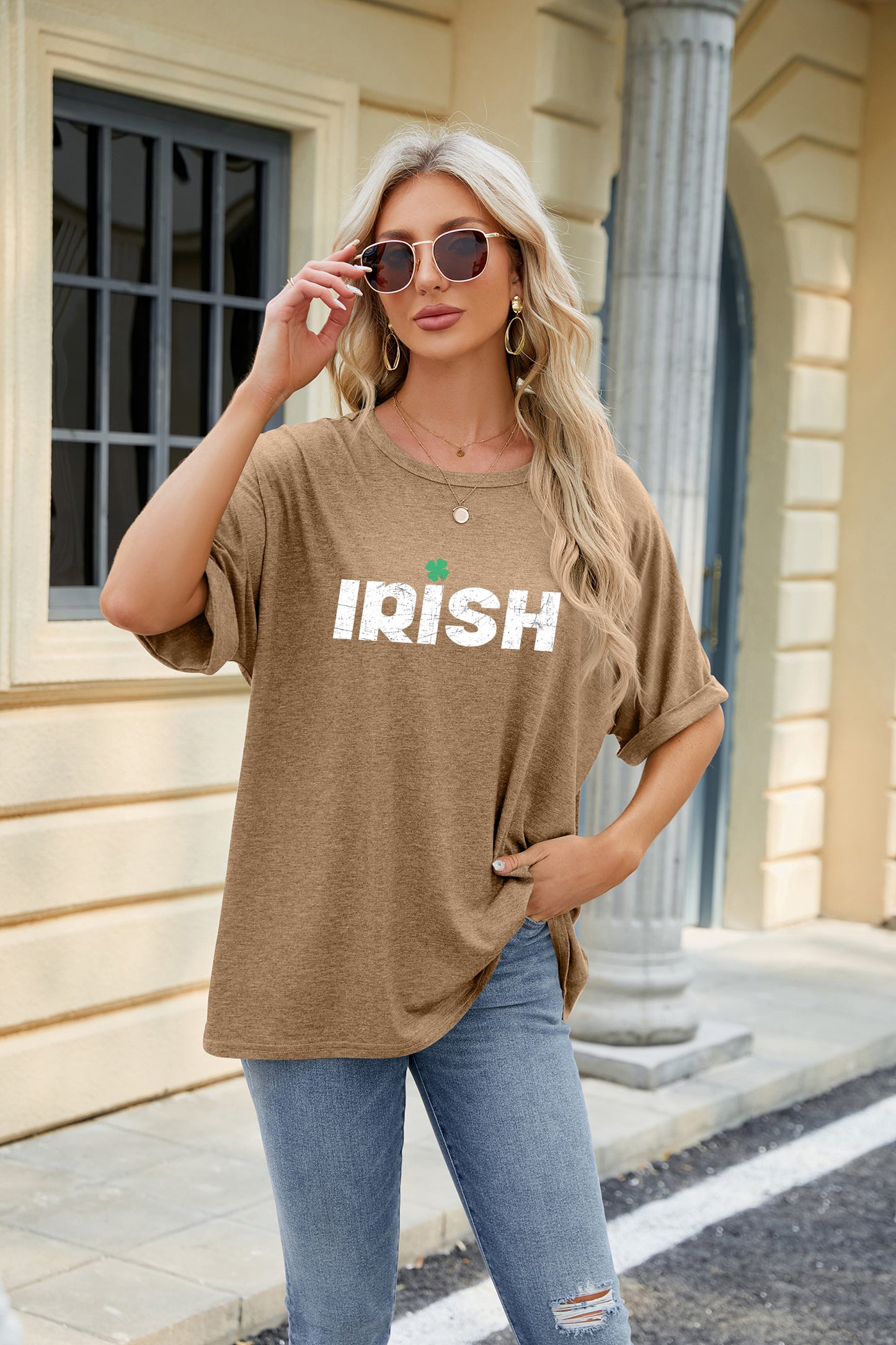 Saint Patrick’s Day IRISH Letter Print Oversized Tee