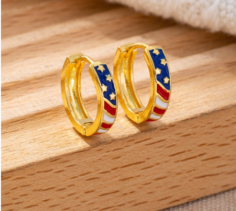 Gold American Flag Plated Alloy Hoop Earrings