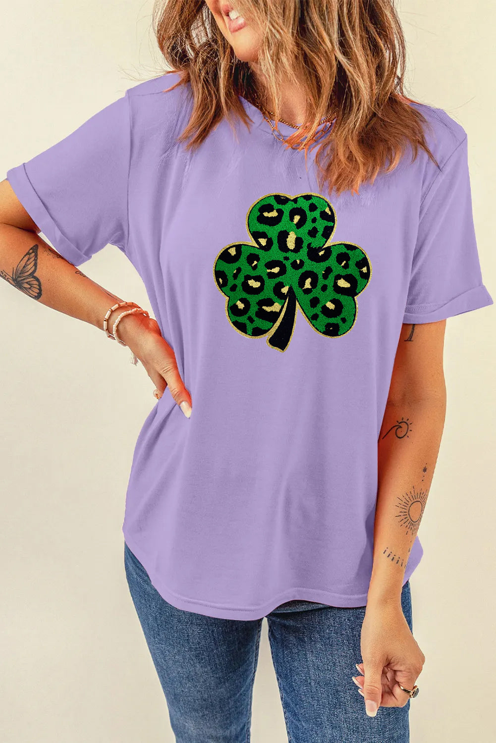Saint Patrick’s Day Leopard Clover Graphic T Shirt