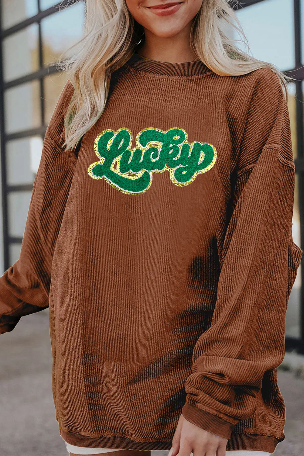 Saint Patrick's Day Lucky Graphic Oversized Waffle Pullover