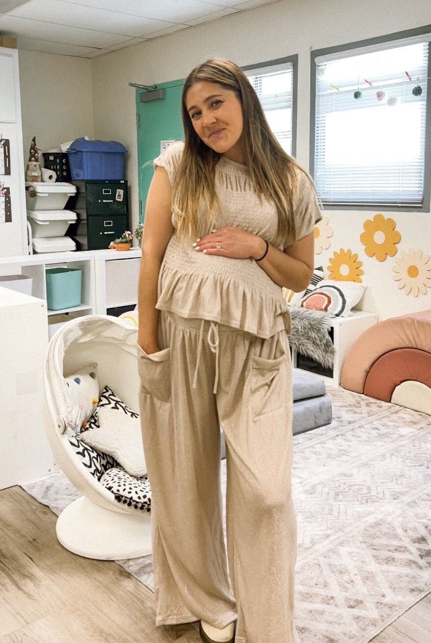 Summer Smocked Ruffle Top Wide Leg Pants Set