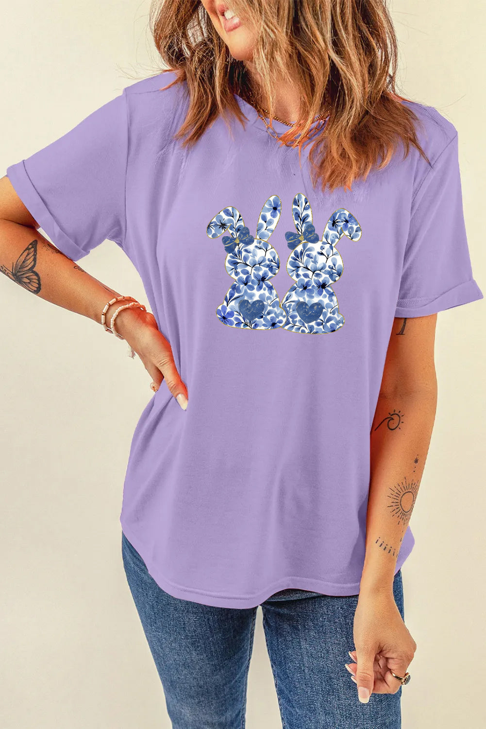 Easter Bunny Graphic Casual Short Sleeve Spring Tee