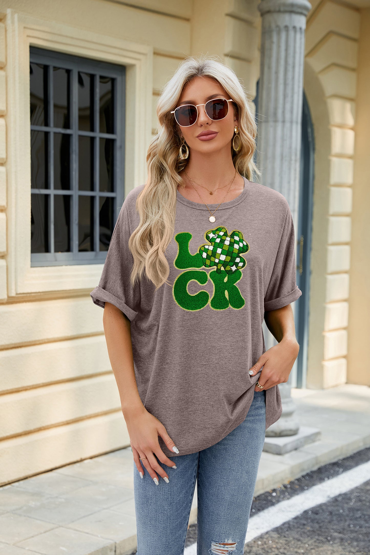 St Patrick’s Day Sequin LUCK Clover Graphic Tee