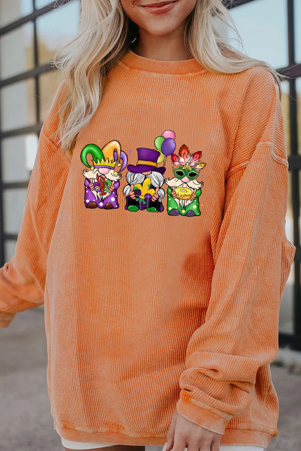 Mardi Gras Trio Gnome Graphic Corded Sweatshirt
