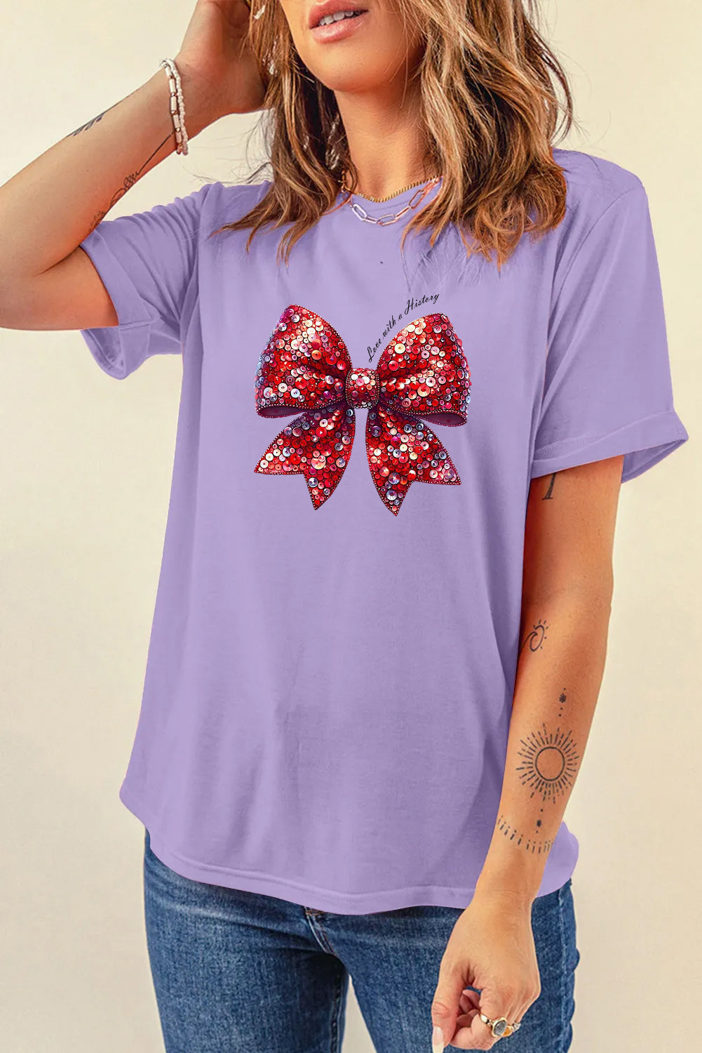 Valentine’s Day Sequin Bow Graphic Tee