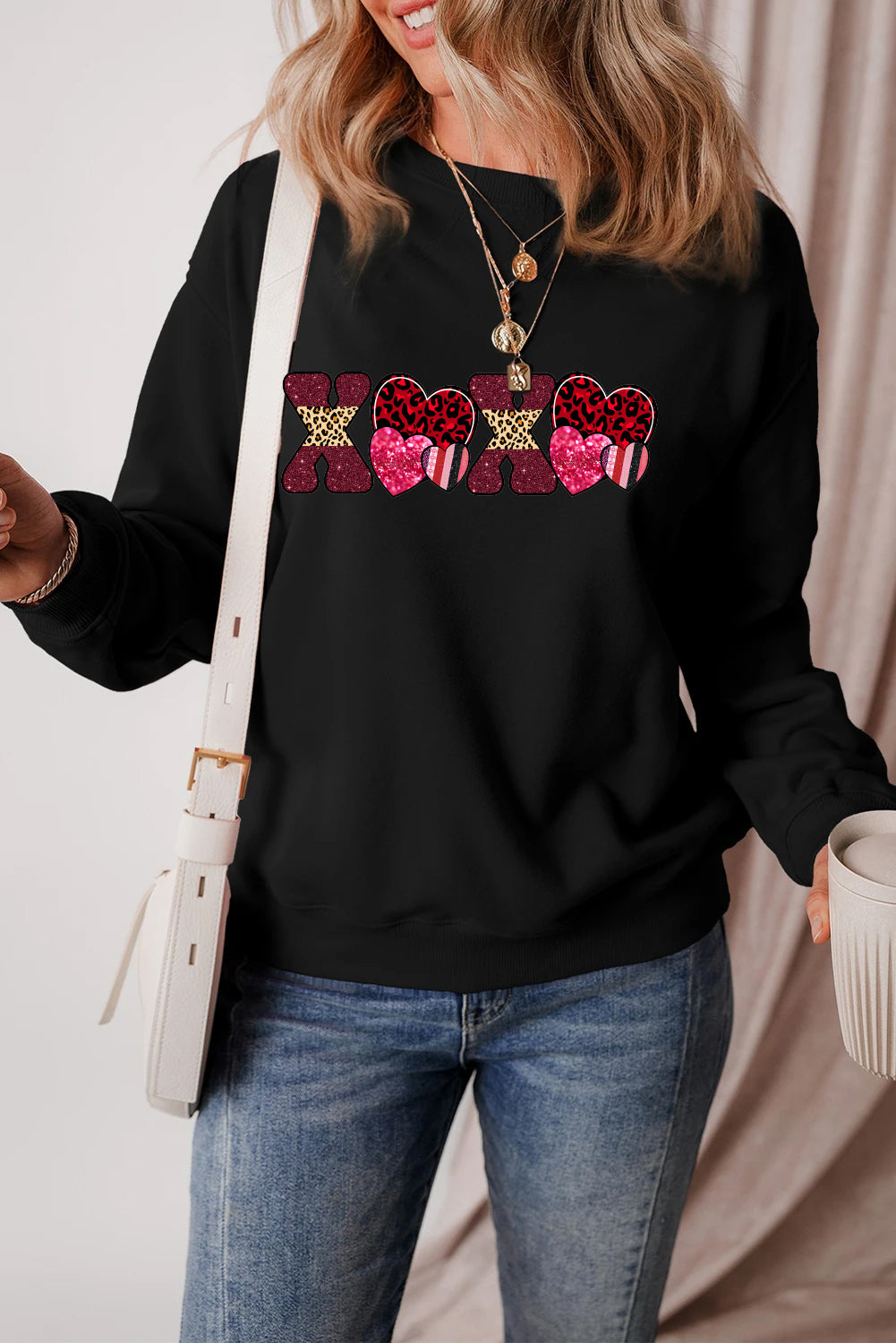 Valentine's Day Colorful XOXO Heart Graphic Sweatshirt
