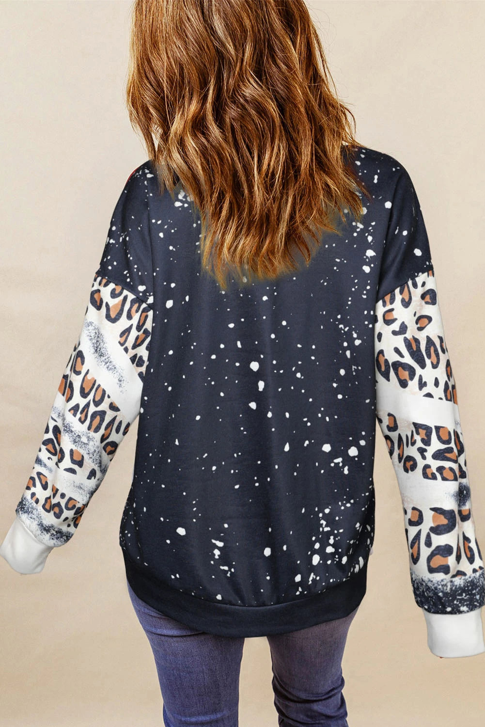 Black Merry&Bright Christmas Nutcracker Printed Leopard Tie Dye Bleached Baggy Sweatshirt