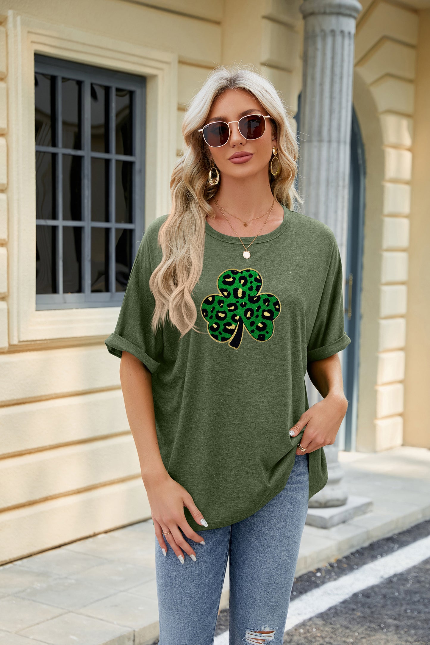 St Patricks Day Sequin Shamrock Graphic T-Shirt