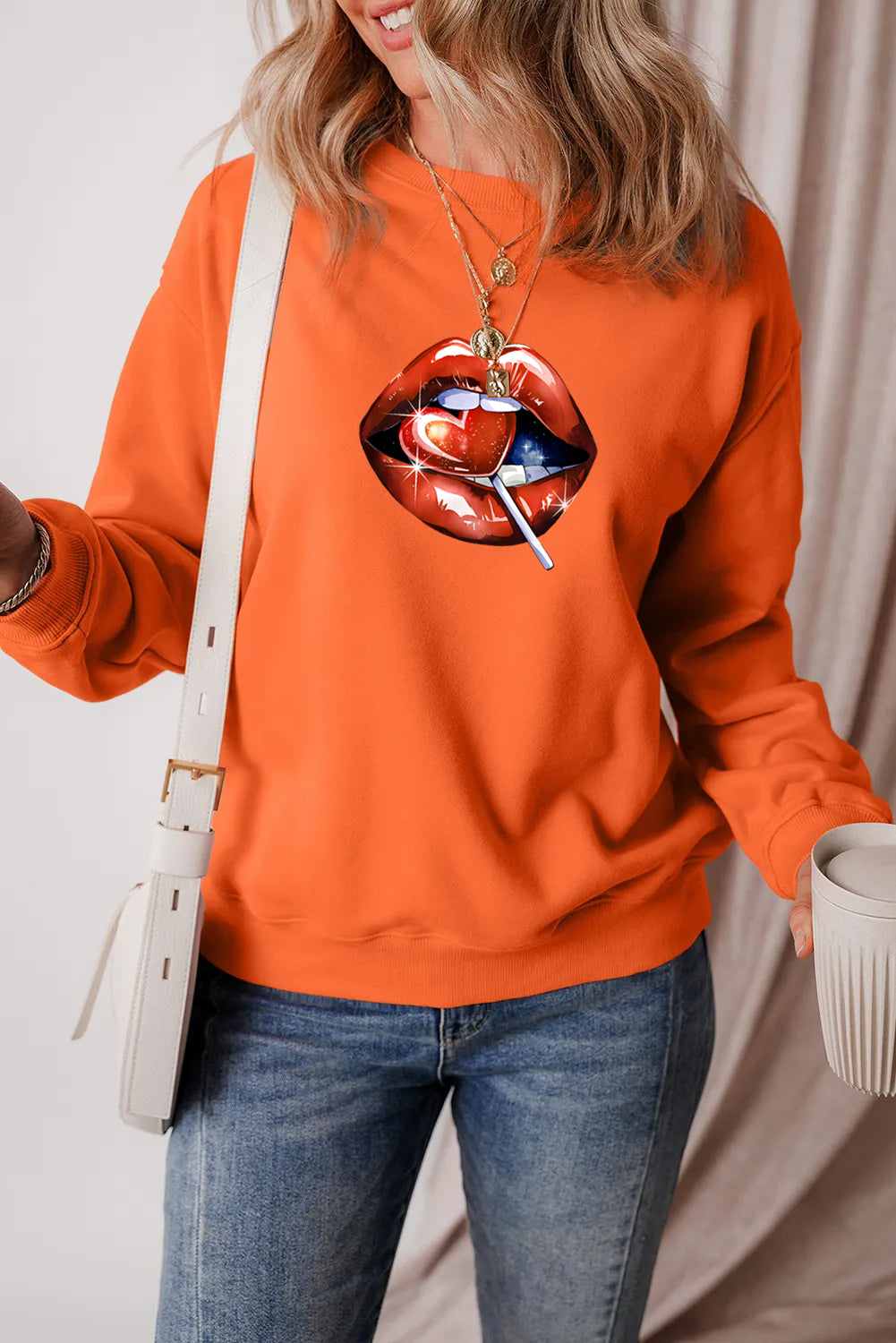 Valentine’s Day Lips Heart Lollipop Graphic Sweatshirt
