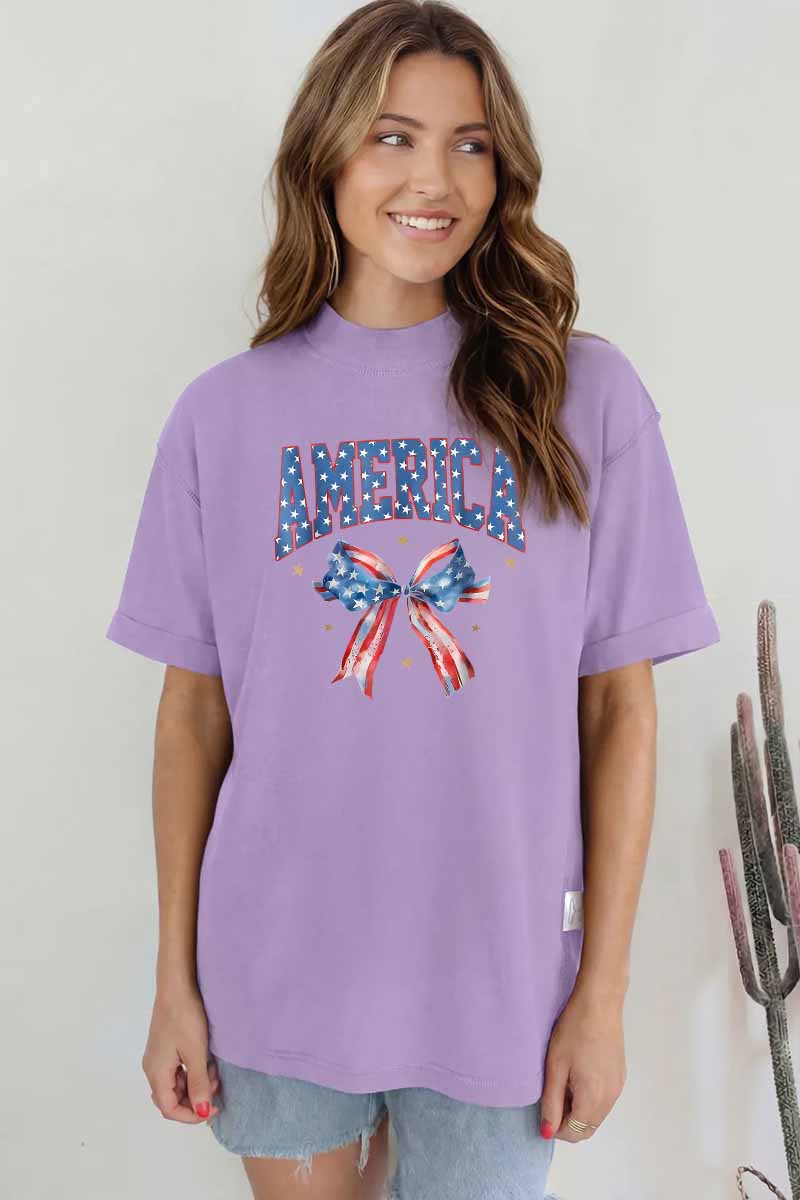 America Bow Graphic Tee Oversized Patriotic Boutique Style
