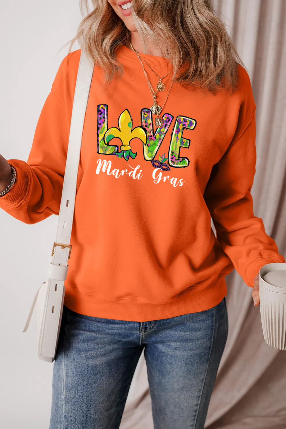 Mardi Gras Colorful Love Graphic Everyday Sweatshirt