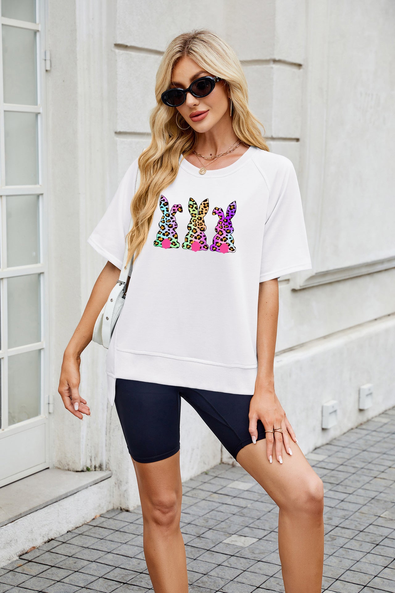 Easter Bunny Bow Graphic Relaxed Fit Spring Tee