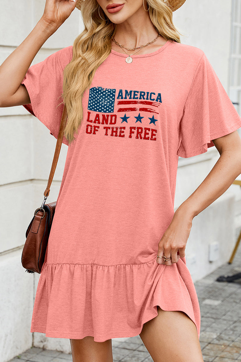 American Flag Cotton Dress Casual Ruffle Patriotic