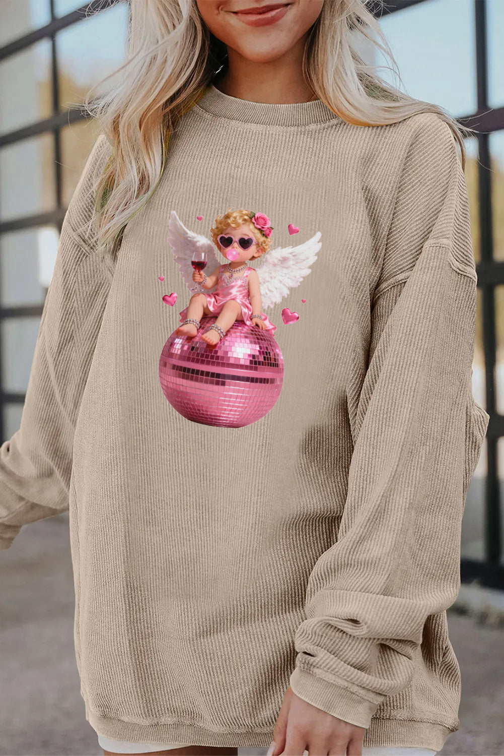Valentine’s Day Pink Angel Disco Ball Graphic Sweatshirt
