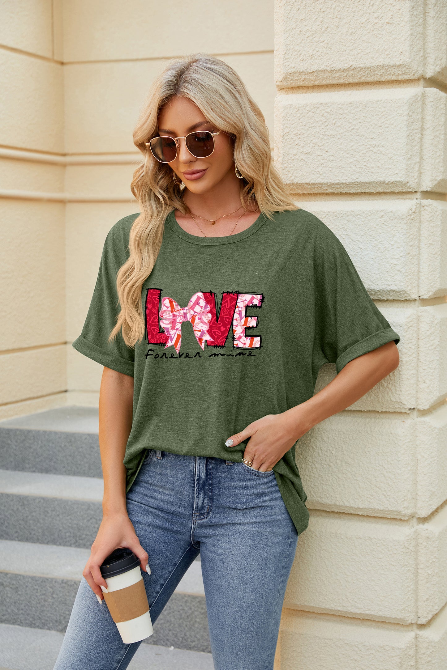 Valentine's Day Teal Love Graphic Casual Tee