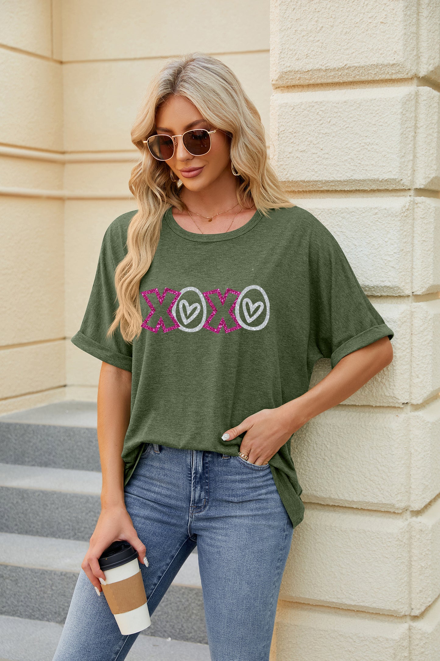 Valentine's Day XOXO Heart Letter Graphic Tee