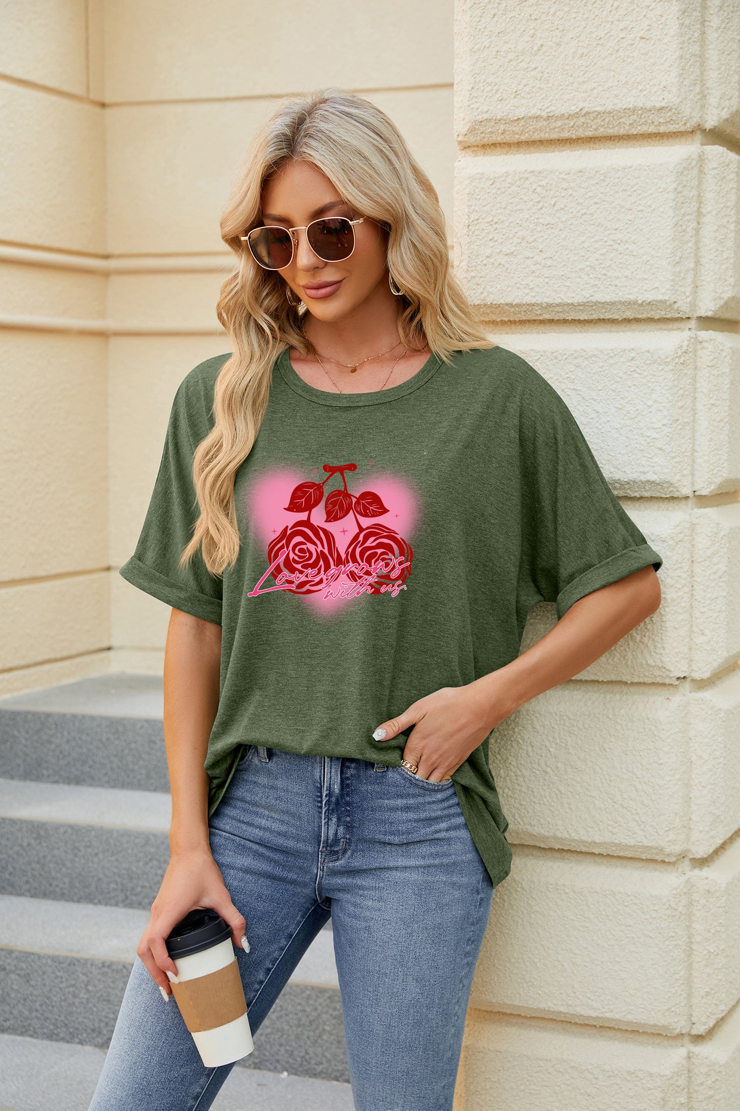 Valentine's Day Red Rose Graphic Casual Tee