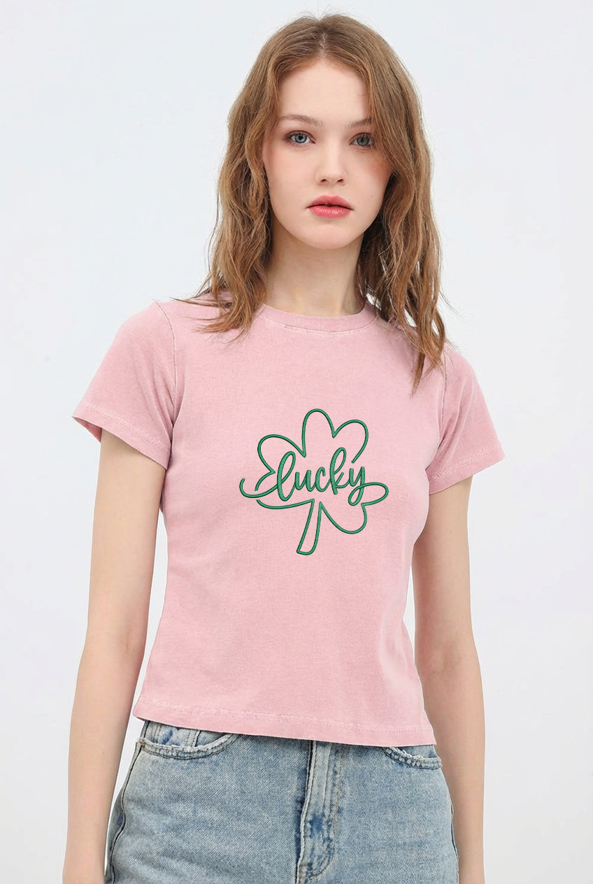 St Patricks Day Lucky Shamrock Crop T-Shirt