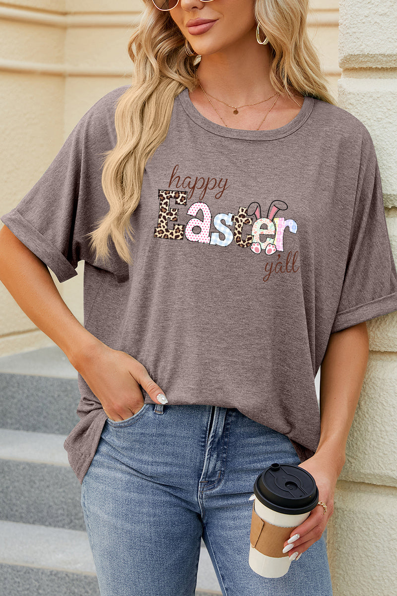 Happy Easter Clover Graphic Oversized Casual Tee