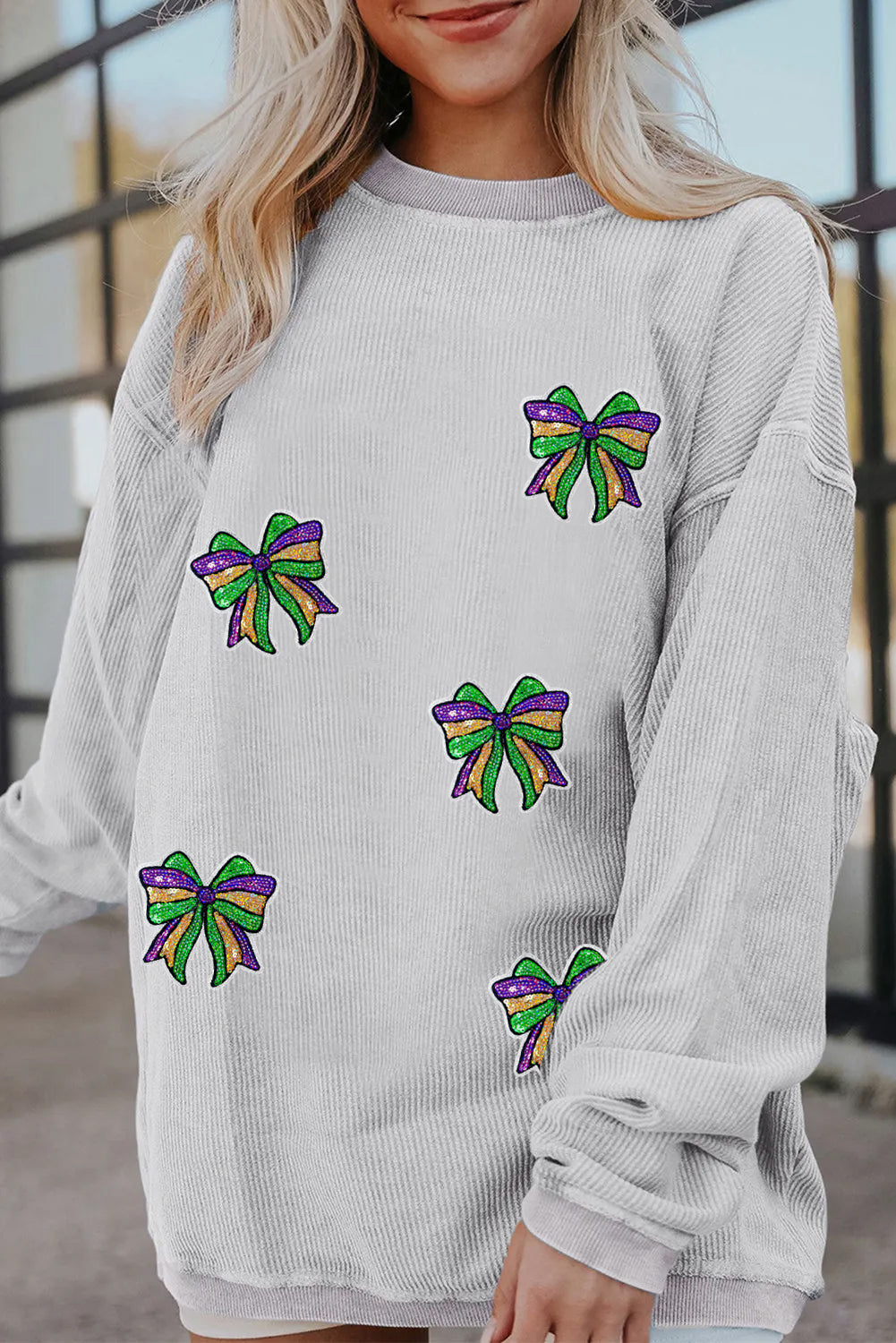 Mardi Gras Bow Pattern Oversized Sweatshirt