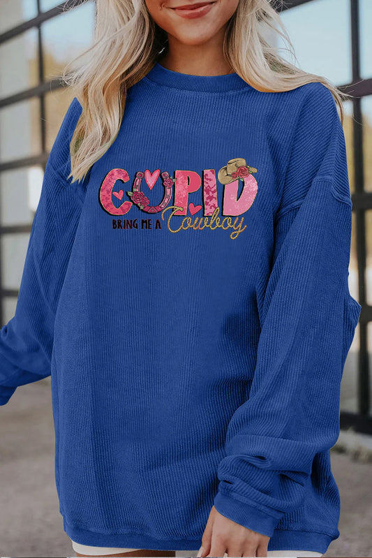 Valentines Day Cupid Cowboy Graphic Casual Sweatshirt