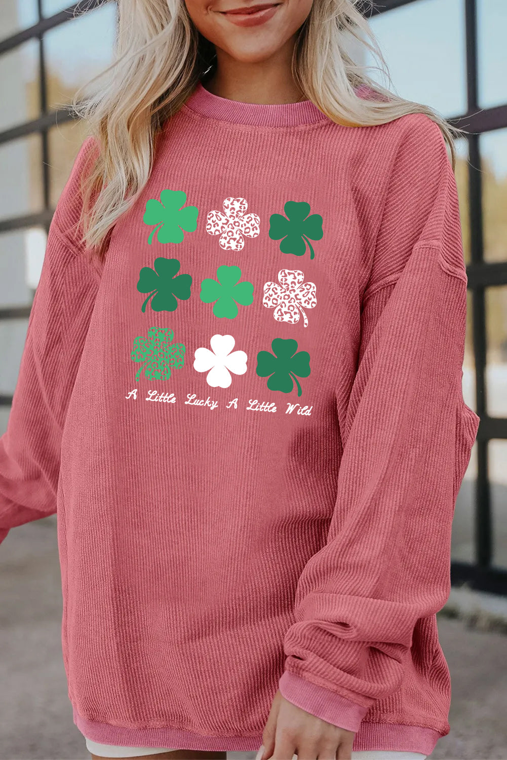 Saint Patrick’s Day Shamrock Patchwork Corded Sweatshirt