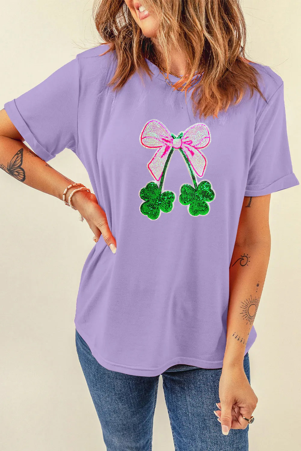 Saint Patrick’s Day Bow Clover Graphic T Shirt