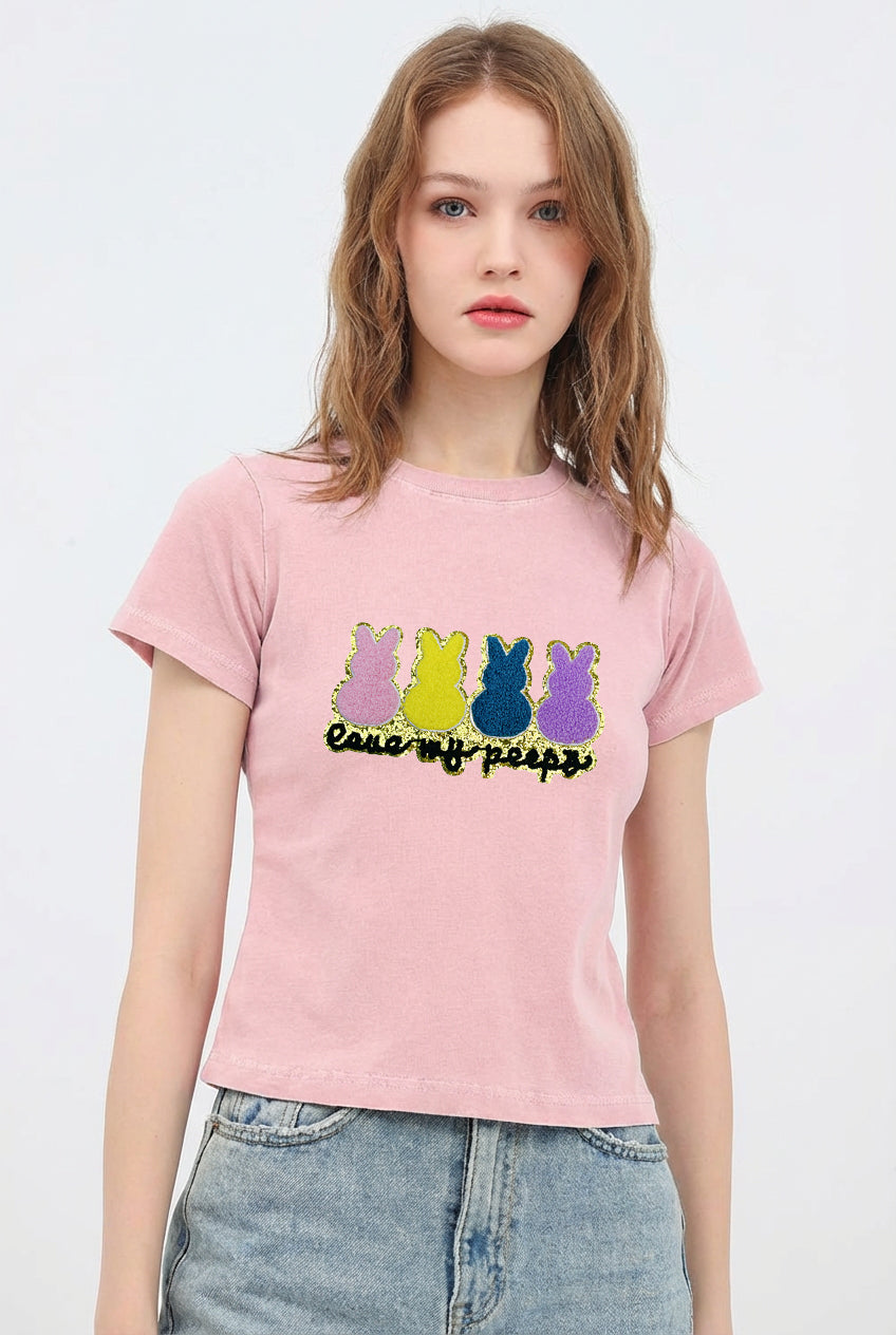 Easter Bunny Sequin Graphic Cotton Casual T Shirt