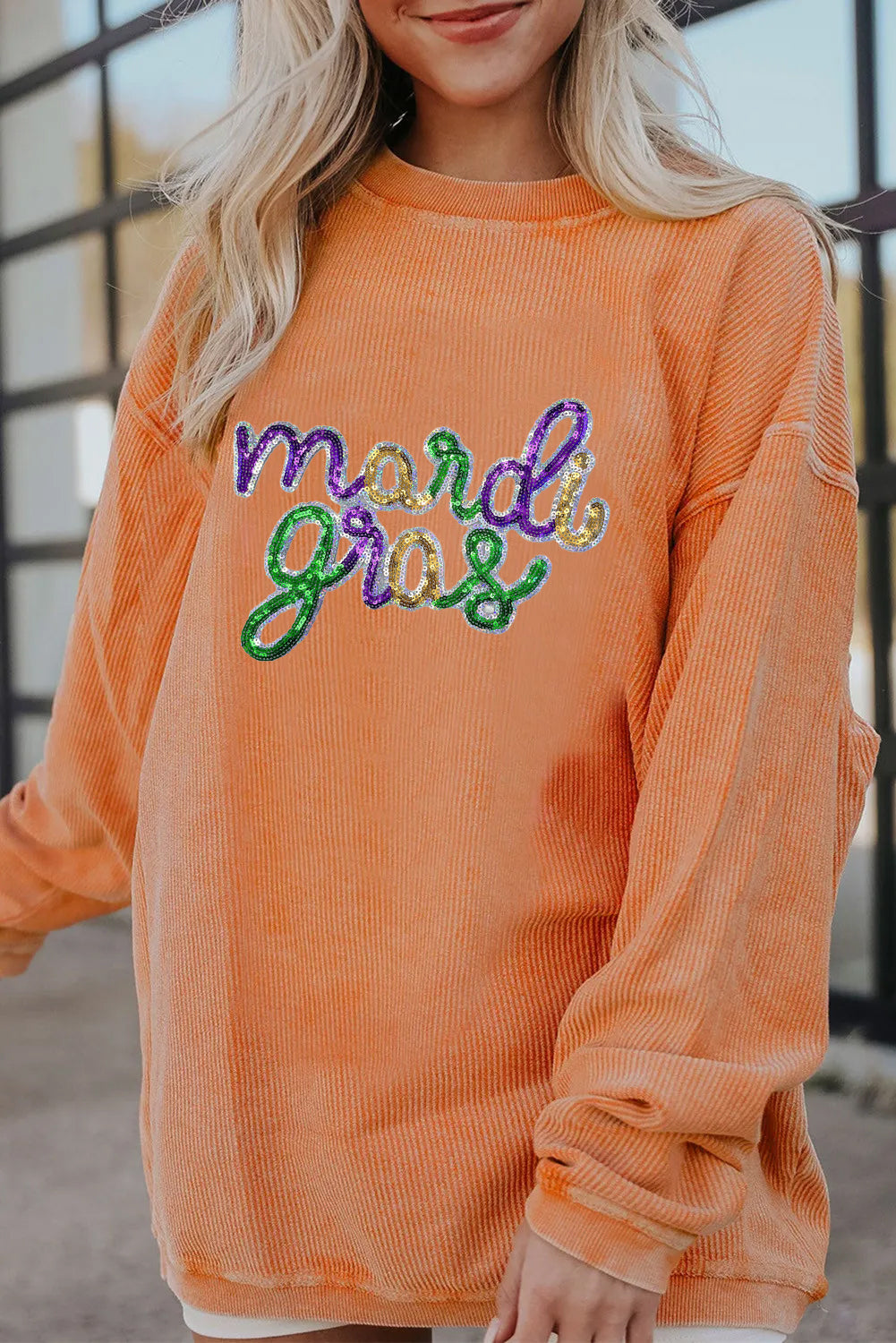 Mardi Gras Sparkly Letter Graphic Sweatshirt