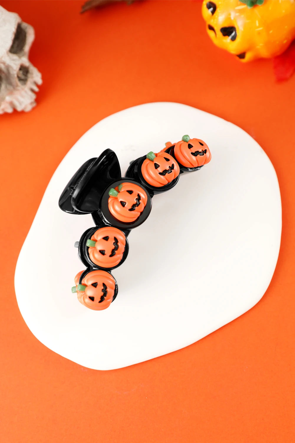 Russet Orange Halloween Pumpkin Design Acrylic Hair Claw Clip