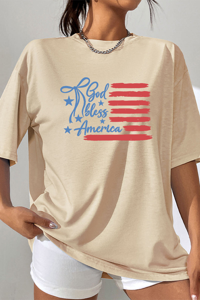 Flag Graphic Cotton T Shirt Casual Oversized USA