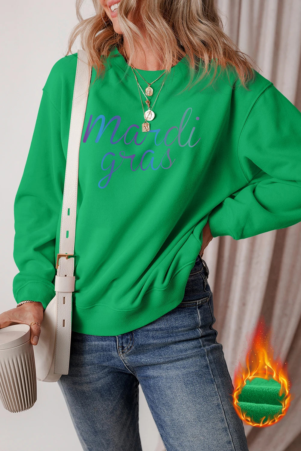 Mardi Gras Handwritten Text Graphic Relaxed Pullover