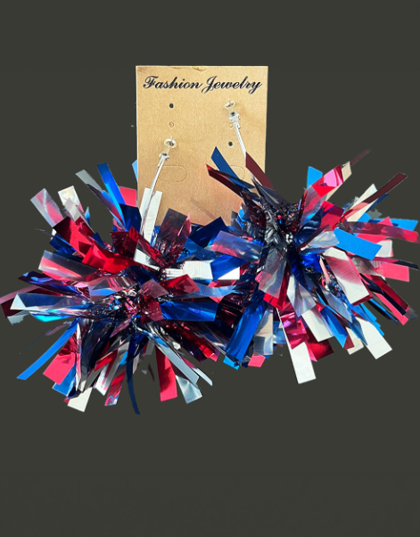 Dark Blue 4th of July Celebration Tinsel Earrings